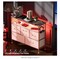 Pink Fabric Chest of Drawers with PU Finish, Six Drawers with Side Pockets and Hooks, Wide Dresser with Shelves for 45" TV, TV Stand for Bedroom with Power Outlets and LED Lighting